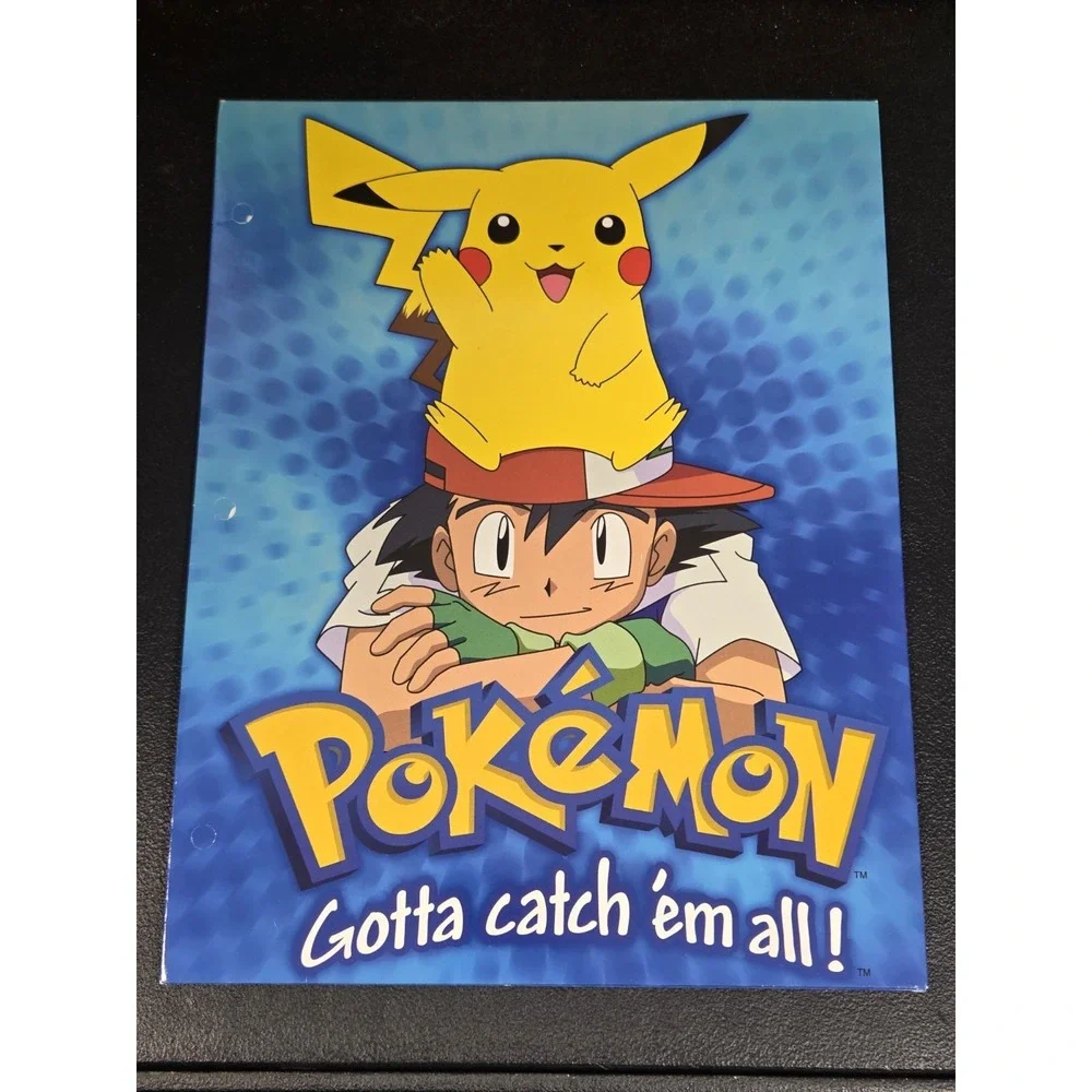 Pokemon 1998 Vintage 2 pocket Folder Portfolio Ash Pikachu Rare New Old Stock